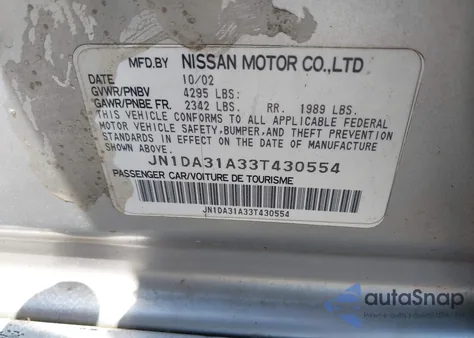 2003 Nissan Maxima Gle из США, поврежденный, VIN JN1DA31A33T430554